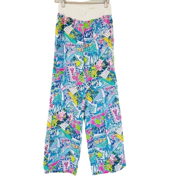 LILLY PULITZER Beach Palazzo Pull On Linen Pants Wish You Were Here Size XS NEW - Picture 4 of 9